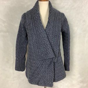 IrelandsEye Gray Wool Open Front Shawl Collar Cable Knit Cardigan Sweater M
